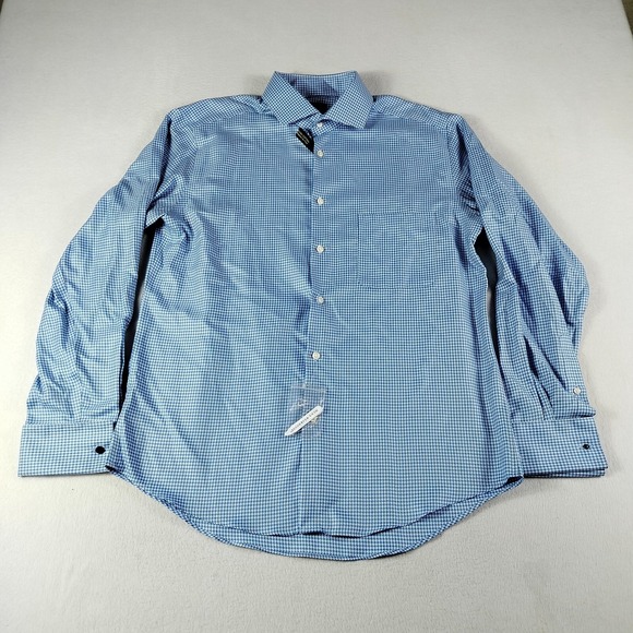 Pronto Uomo Shirt Mens 16.5 Blue White‎ Herringbone Button Down Career Corpcore - Picture 1 of 10